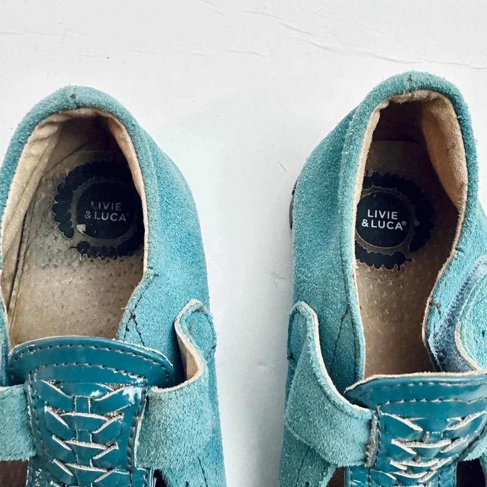 Livie &Luca girls size 11 Mary Jane’s turquoise blue green suede‎